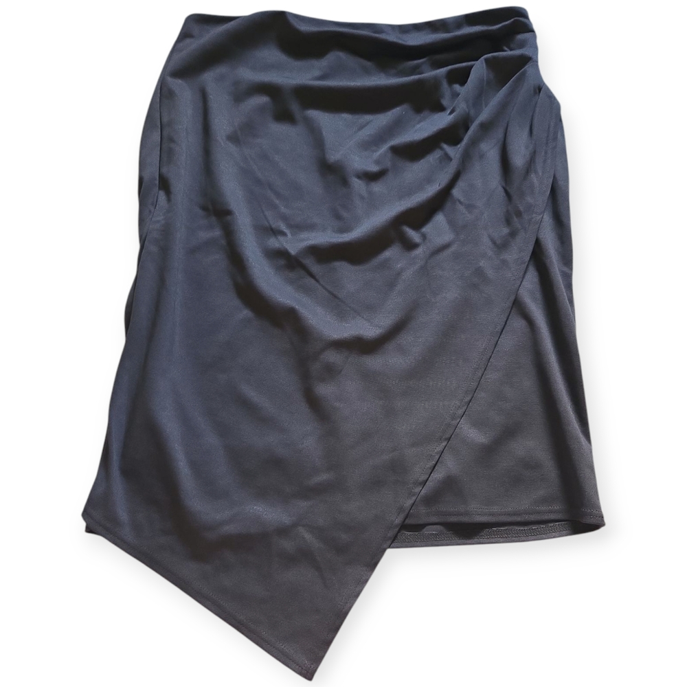 Kate Kasin Gray Size 2XL Midi Wrap Skirt with Asymmetrical Design